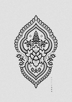 a black and white drawing of an ornate design