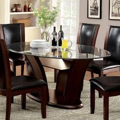 Manhattan CM3710OT Oval Dining Table By Furniture Of AmericaBy sofafair.com Contemporary Oval Dining Table, Oval Glass Dining Table, Glass Dining Table Designs, Oval Dining Room Table, Brown Dining Room, Traditional Dining Rooms, Dining Room Remodel, Oval Dining Table, Black Dining Chairs