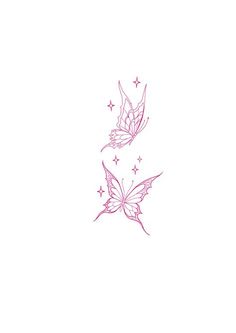 two pink butterflies flying in the sky with stars on their wings, one is facing each other