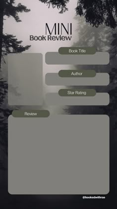 an image of a book review page with trees in the background and foggy sky