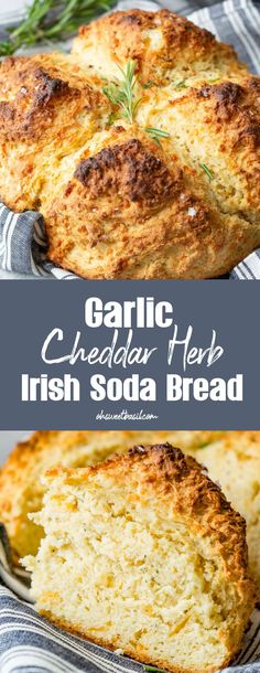 garlic cheddar herb irish soda bread on a plate