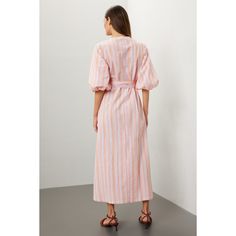 Multicolored stripe (100% Cotton). Casual dress. Long sleeves. V-neck. Pull on closure. 53.5" from shoulder to hemline. Imported. Cotton Casual Dress, Casual Dress Long, Dress Long Sleeves, Rent The Runway, Closet Designs, Dress Long, Summer Looks, Puff Sleeve, Casual Dress