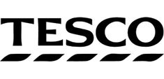 the tesco logo is shown in black and white