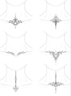 the different types of tattoos that are drawn in pencil and ink, including an ornamental design