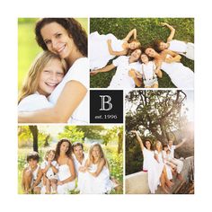 four different pictures of women in white dresses and one is holding her arms up to the sky