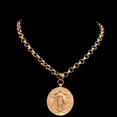 Saint Michael Cable Link Chain Necklace Gold - Whispering Cowgirl St Michael Necklace, Queens Jewels, Chain Necklace Gold, Angelic Realm, Saint Michael, Gold Link Chain, Gold Designs, World Religions, Gold Bracelets