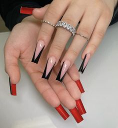 Square Nails Black, Red Bottom Nails, Black Acrylic Nail Designs, Long Square Nails, Tapered Square Nails, Black Acrylic Nails, Red Acrylic Nails, Long Acrylic Nail Designs, Tapered Square