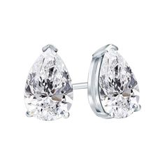 pair of pear shaped diamond earrings in white gold