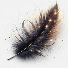 a black feather with gold sparkles on it