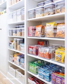 a white pantry filled with lots of food and some words above it that says, bin everything we love these from ikea