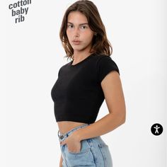 Los Angeles Apparel Cap Sleeve Baby Rib Crop Top Xs Black Basic Black Crop Top For Everyday, Rib Crop Top, Los Angeles Apparel, La Outfits, Girls F, Wrap Crop Tops, Club Tops, Crop Top Tees, Blue Fits