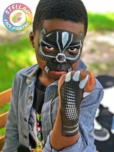 Face Paint Black Panther, Boys Face Painting Ideas, Marvel Face Paint, Pintura Facial Halloween, Hero Face Paint, Black Panther Makeup, Superhero Face Paint, Halloween Face Paint For Kids