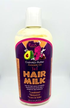 HAIR MILK—Africa's Miracle Cupuacu Butter and Avocado Oil Hair Milk is a 3 in 1 Hair Conditioner, Moisturizer and Leave-in Styling Agent formulated to lengthen, thicken and repair dry, brittle and damaged hair. Cupuacu butter from the amazon is a highly moisturizing emollient butter which absorbs water, making it perfect for sealing in moisture. It also contains various essential fatty acids which help promote elasticity and helps form a barrier against harsh UV rays. Avocado oil is super rich i Gel For Curly Hair, Avocado Oil Hair, Beard Maintenance, Hair Repair Treatments, Avocado Hair, Hair Growth Secrets, Cupuacu Butter, Hair Milk, Hair Things