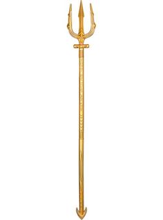 a gold colored metal pole with an arrow on the top and two long spears attached to it