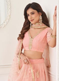 Engagement, Mehendi Sangeet, Reception Net fabric Ready to Wear Lehenga Peach Butterfly, Intricate Mirror, Peach Lehenga, Net Lehenga Choli, Beautiful Lehenga, Lehenga Choli Designs, Bridesmaid Lehenga, Butterfly Net, Sabyasachi Lehenga