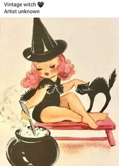 Vintage Halloween Cards, Halloween Pin Up, Halloween Pins, Halloween Printable, Witch Cat, Halloween Vintage, Halloween Images