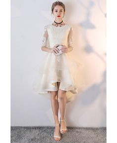 Shop Light Champagne Lace Ruffled Wedding Party Dress with Sleeves online. All instock with free shipping. Pro since 2009. Spring Ceremony Dresses With Ruffles, Spring Wedding Dress For Banquet, Spring Ceremony Lace Dress, Spring Banquet Fitted Wedding Dress, White Lace Dress For Wedding And Prom Season, Spring Wedding Bridesmaid Dress With Ruffles, Fitted Dress For Spring Ceremonies, Spring Ceremony Fitted Dress, White Lace Dress For Banquet