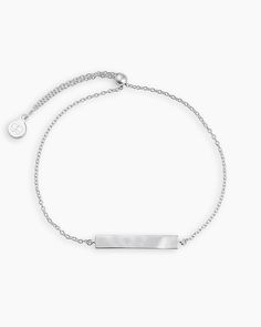 be·spoke, taking customization to a more personal level. Customize this delicate plate bracelet with initials, a significant date, a declaration of love, or get creative with any engraving of your choice. be· spoke styles feature a sliding adjustable bead to fit all wrist sizes. A meaningful gift for bridesmaids, brides, graduates, mothers, and just because. Bespoke Plate Adjustable Bracelet in Silver, Women's by gorjana Classic Adjustable White Name Bracelet, Classic White Adjustable Name Bracelet, Adjustable White Gold Name Bracelet, Adjustable White Gold Name Bracelet For Everyday, Adjustable Elegant Name Bracelet With Engraving Option, Adjustable Stainless Steel Classic Name Bracelet, Classic Name Bracelet With Adjustable Chain, Classic Adjustable Silver Name Bracelet, Adjustable Nameplate Chain Bracelet For Everyday