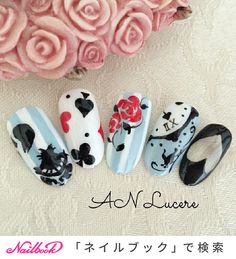 Alice Madness Returns Nail Art, Nail Art Alice In Wonderland, Alice Nails Wonderland, Alice In Wonderland Nails Simple, Alice In Wonderland Nails Designs, Alice And Wonderland Nails, Cheshire Cat Nails, Alice In Wonderland Nail Art, Alice Nails