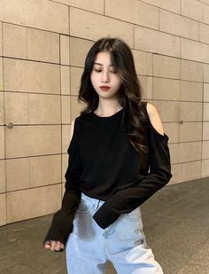 Black Off-Shoulder Long Sleeve T-Shirt | Hanni - NewJeans XL Black Cold Shoulder Off-shoulder Top For Summer, Casual Black Off-shoulder Top, Trendy Off-shoulder Cold Shoulder Top For Summer, Trendy Cold Shoulder Off-shoulder Top For Summer, Casual Cold Shoulder Off-shoulder Top For Summer, Black Off-shoulder Casual T-shirt, Casual Off-shoulder Top For Summer, Spring Off-shoulder T-shirt, Fashion Chingu