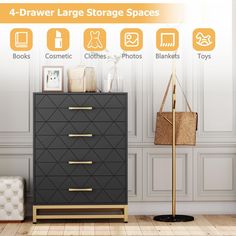 the four drawer large storage space is shown in this graphic above it's contents