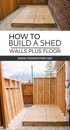 an outdoor shed with the words how to build a shed walls plus floor on it