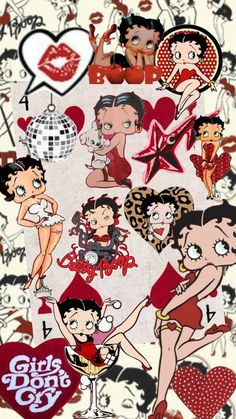 Betty Boop With Dog, Alcohol Cartoon Aesthetic, Betty Boop Classic Wallpaper, Shopping Cartoon Aesthetic, Scorpio Betty Boop, Betty Boop Collage, Betty Boop Laptop Wallpaper, Betty Boop Zodiac Signs, Betty Boop Christmas Wallpaper