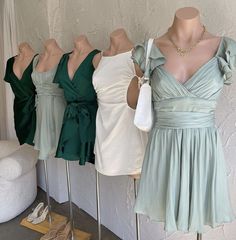 A GREEN Satin mini moment! 😍🙌🏼 Swipe across for our beautiful satin minis in those stand out shades of on trend green! 💚~ #seflieleslie Angel Sleeves, Clothes Stand, Angel Sleeve, Green Satin, Faux Wrap Dress, Selfies, To Draw, Off Shoulder Dress, Jade