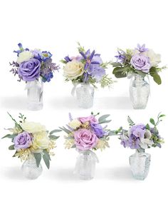 Mini Flower Sets in Embossed Vases - Pastel Purple - Rinlong Flower Purple Flower Centerpieces, Centerpieces Vases, Rose Petals Wedding, Yacht Wedding, Violet Pastel, Bridesmaid Bouquets