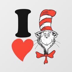 the cat in the hat i love you card is shown with a red heart on it