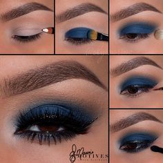 Matte, Navy Blue Eye Makeup Look Pictorial/Tutorial Khol Eyeliner, Makeup Cantik, Makeup Tip, Smokey Eye Tutorial, Beauty Make-up, Makeup Looks For Brown Eyes, Blue Eyeshadow, Hooded Eyes