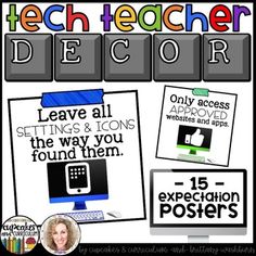 a poster with the words tech teacher decor on it and an image of a computer