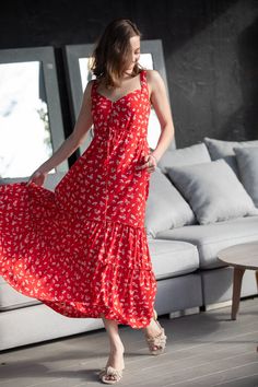 "Red Floral Ruffle Boho Summer Long Dress, Sweetheart Neckline \"Isabella\" Skater Dress with Pockets, Mid-Day Women Romantic Dress This is the \"Isabella\" dress, it is the perfect dress to wear on a sunny day for a walk in the park, for an early evening in the city and for a vacation... With sweetheart flattering neckline, made of quality rayon which feels great and soft. It is fitted at the bust and flared loose fit below it. It is a Bold, timeless design, that can be worn day to night. This Red Dress With Sweetheart Neckline For Garden Party, Red Floral Print Dress With Sweetheart Neckline, Red Maxi Dress With Sweetheart Neckline For Summer, Red Floral Dress With Sweetheart Neckline, Red Sweetheart Neckline Maxi Dress For Spring, Red Sweetheart Neckline Maxi Dress For Summer, Red Sundress With Sweetheart Neckline, Red Spring Dress With Heart-shaped Neckline, Red Sweetheart Neckline Dress For The Beach