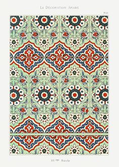 an ornate tile pattern in red, blue and green