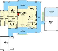 the floor plan for this house shows the living area and dining room, as well as the