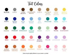 the color chart for different shades of lipstick and eyeliners, with text that reads test colors