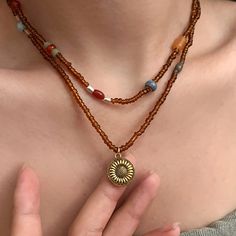 43107752378415 Flower Brown, Brown Beaded Necklace, Sunflower Pendant, Metal Flower, Metal Flowers, Vintage Colors, Womens Jewelry Necklace, Boho Chic, Jewelry Necklace Pendant