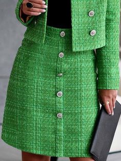 Tweed Clothes, Tweed Fashion, Fit Skirt, Mode Chanel, Buy Skirts, Green Suit, Autumn 2023, Tweed Suits, Elegant Skirt