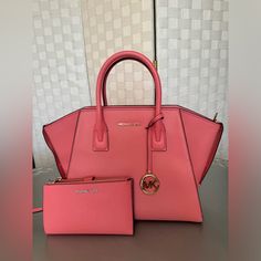 Sold As A Set Coral/Pink Color Very Little Wear. I Posted Photos Of The Markings Good Pre- Owned Condition Coral Pink Color, Michael Kors Satchel, Bags Michael Kors, Coral Pink, Cross Body Handbags, Pink Color, Satchel, Michael Kors, Coral