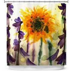 a watercolor painting of a sunflower shower curtain