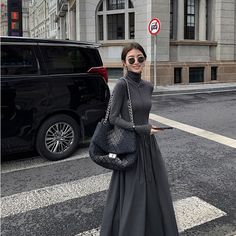 Brand Name: VoguableElasticity: Slight StrechSleeve Style: RegularFabric Type: BrocadePattern Type: SolidFit Type: SlimSilhouette: A-LINENeckline: TurtleneckStyle: High StreetDresses Length: Mid-CalfMaterial: PolyesterAge: Ages 25-35 Years OldOrigin: Mainland ChinaCN: GuangdongClosure Type: PulloverType: RegularMaterial Composition: Synthetic fiberWaistline: Natural FactorsSleeve Length(cm): FullSeason: All seasonRelease Date: Autumn 2022Profile Type: AModel Number: 6118Place Of Origin: China (M Turtleneck Style, Long Knitted Dress, Black Dress With Sleeves, Bodycon Fashion, Black Long Sleeve Dress, Women Midi, Turtle Neck Dress, Long Sleeve Midi Dress, Office Ladies