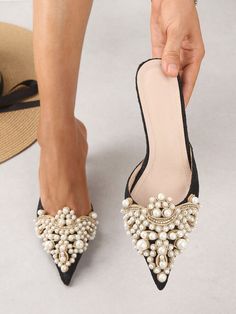 Pearl Decor, Heel Mules, Pearl And Lace, Ankle Strap Pumps, Strap Pumps, Types Of Shoes