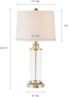 a lamp with measurements for the base and shade