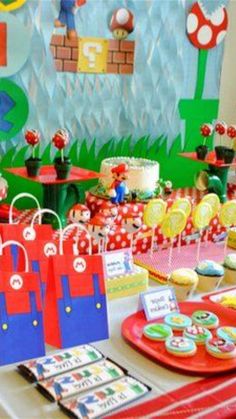 an image of a mario birthday party setting