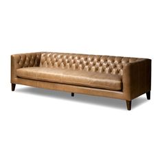 A modern take on the traditional Chesterfield sofa. Designed with buttonless-tufting in a diamond pattern around the arms and back, and a clean bench seat for subtle contrast. Upholstered in a soft, buttery top-grain leather in rich camel that pairs perfectly with classically tapered parawood legs. Four Hands Furniture, Top Grain Leather Sofa, Warm Taupe, Cleaning Wood, Chesterfield Sofa, Four Hands, Bench Seat, Top Grain Leather, Room Sofa