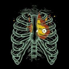 an image of a human skeleton with eyes and bones in the chest on a black background