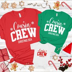 ⭐️ For custom cousin names and numbers on the back DM us⭐️   Cousin Crew Shirts, Matching Cousin Shirts for Kids through adults! Shop with Confidence! We are a 5-Star Rated Shop! Step up your cousin Christmas by stepping into these  "Christmas Cousin Crew" t-shirts! These eye-catching shirts feature a bold, on-style design and funky font. Available in a variety of colors these shirts ensure every cousin looks stylish while celebrating their unique bond. Made from high-quality, comfortable fabric Christmas Cousin Crew Shirts, Cousin Crew Christmas Shirts, Cousin Crew Shirts, Cousin Shirts, Funky Fonts, Matching Family Shirts, Cousin Crew, Family Shirts Matching, Thanksgiving Shirts