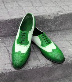 Crafted Leather Men Green White Leather Wingtip Oxford Dress Lace up Shoes on Storenvy Green Wingtip Oxfords For Formal Occasions, Green Oxfords With Brogue Detailing And Pointed Toe, Green Pointed Toe Oxfords With Brogue Detailing, Green Leather Sole Pointed Toe Dress Shoes, Green Pointed Toe Dress Shoes With Leather Sole, Elegant Green Dress Shoes For Office, Formal Green Oxfords With Brogue Detailing, Green Formal Oxfords With Brogue Detailing, Green Brogue Oxfords For Formal Occasions