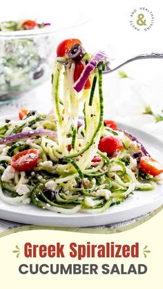 greek spiralized cucumber salad with olives and tomatoes