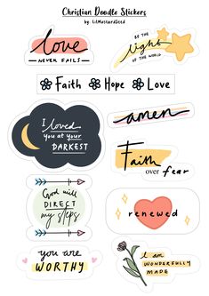 stickers with different types of writing on them